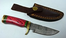 (A036) Handgeschmiedetes Damastmesser für Jagd und Outdoor inkl. Lederholster