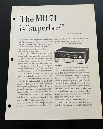Mcintosh mr71 tuner audio - mr71, 1974
