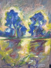 Ölbild Bäume Blau Gemälde
