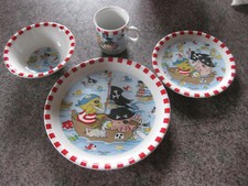 4xSeltmann Weiden Pirat Pitzelpatz Speiseteller+Frühstücksteller+Müslischale+Tas