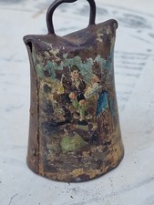antik Glocke um 1900 Trachten Dekor lithographiert kleine Kuhglocke aus Bayern