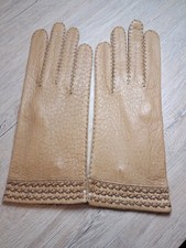 Damen Peccary-Leder-Handschuhe kork Gr 7 3/4 ohne Innenfutter
