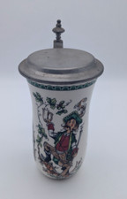 Vintage Keramik Krug Bierkrug mit schönen Jägermotiv stilvoll Zinndeckel ✅⭐️