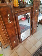 3 tlg. Garderoben Set Wurzelholz & Streifenfurnier Messinghaken aus Erbe