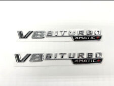 2X Mercedes Benz V8 Biturbo 4 Matic+ Chrom Emblem Schriftzug Kotflügel aufkleber