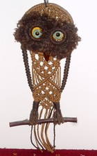 true Vintage - tolle Eule Makramée Wandschmuck Deko Innen Wandbehang Mid Century