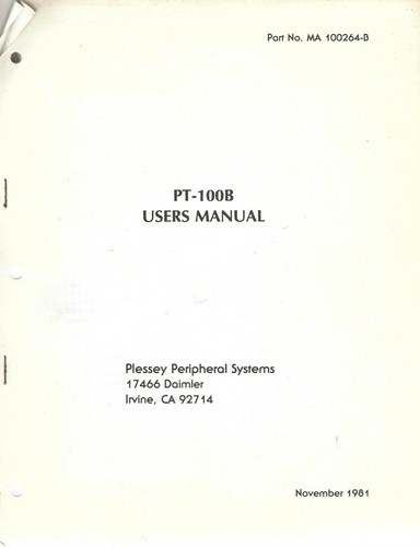 Plessey 100b user manual - user,