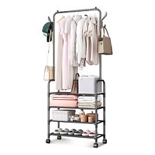 Garderobenständer Roll Kleiderständer  mit 4 Ablagen, Kleiderstange in schwarz