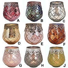 ❀ Windlicht Bauernsilber 14cm Glas Metallrand Rosa Grün Gold Silber Teelichtglas