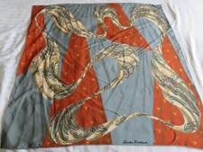 ❤️ CHRISTIAN FISCHBACHER SIGNIERTER SCHAL GRAU & ROST SCHRULLIG DRUCK XL SEIDENSCHAL