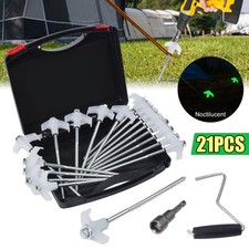 20x Zeltheringe Schraubheringe Stahl Camping 20 cm Koffer mit Nuss Zeltpflöcke