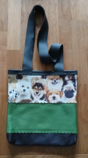 Schöne Ledertasche, mit Stoff Hundemotiv,Handarbeit,Unikat,neu