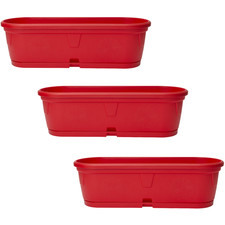 3x Pflanzkübel Blumenkasten Blumentopf Blumenkübel länglich wetterfest 50 cm rot