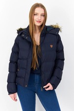 Brave Soul Puffa Jacke Zip Off abnehmbarer Kunstfellbesatz Kapuze Puffer Mantel
