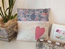 Kissenhülle 40 x 40 cm rosa HERZ Kissenbezug Shabby Chic Landhaus Vintage Tilda