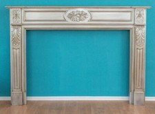 KAMINUMRANDUNG EINFASSUNG FIREPLACE HOLZ SILBERTON B 200 ANTIK-STIL