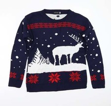 Globals Damenpullover blauer Rundhals Acryl Pullover Größe M