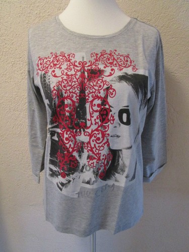 Long shirt grau meliert - shirt, rot