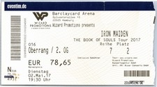 Iron Maiden Ticket 2017 Tour - Hamburg Barclaycard Arena - Konzert Karte