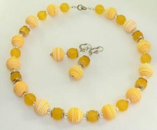 2er Schmuckset K/O Fimo Polymer Perle Spirale  gelb mais safran weiß    447z