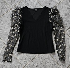 Shein Damen Oberteil Elegante Bluse transparent Langarm Freizeit Schwarz GrL NUE