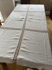 ANTIKES Leinen Tischtuch  Tischdecke Handarbeit häkelborte 240 mal 160 top