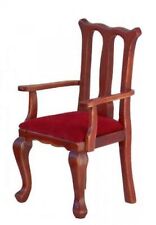 Puppenstube Miniatur - Stuhl mit Armlehne und rotem Polster Holz mahagony 1:12