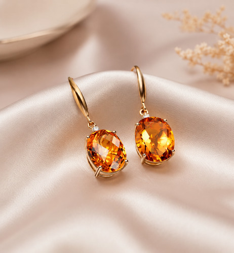 14k gelbgold citrin ohrhänger - gelbgold,