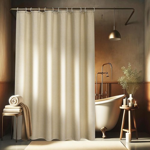 Beiger textil duschvorhang - textil,