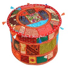 Patchwork Pouf Ottomane Pouf Poof Rund Boden Fuß Hocker Ethno Deko
