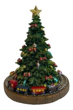 Spieluhr geschmückter Tannenbaum mit sich drehendem Zug und Musik