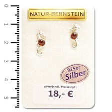 Natur Bernstein Ohrringe Ohrstecker cognac Seepferd modern 90979