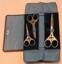 Antik Schere Set Solingen Kreuz Klosterschere im Schmucketui Jugendstiel