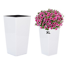 Blumenkübel weiß Hochglanz Eckig Pflanzkübel Blumentopf Einsatz XL (H:57cm) 