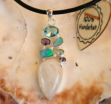 Extrem Groß Abstrakt Design 925er Silber Kettenanhänger Boulder Opal Multistone