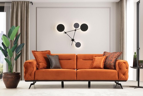 Dreisitzer couch orange sofa - orange, 3