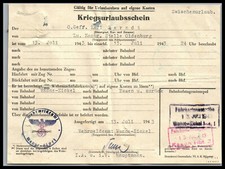 Kriegsurlaubsschein WK2, Funker Berndt, L.Nacht.Stelle Oldenburg, 5026-1372a