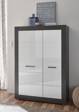 Etero Highboard Kommode 100cm dark concret / weiß Hochglanz Modern