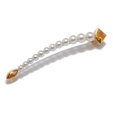 Citrin Perl Brosche aus 750er Gold 18K  und 950er Platin Gewicht 6,62g