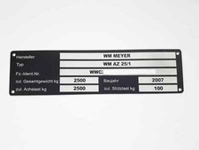 Typenschild, Anhänger, KFZ