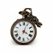 Antike Taschenuhr mit Kette – römisches Zifferblatt – Handaufzug – läuft – 52 mm