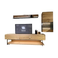 Voglauer Wohnwand Vcuben Wildeiche Rustico Schwarz Front Parsolglas Grau 