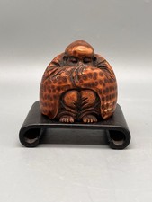 Japanische Okimono-Figur Buchsbaum Wurzelholz, geschnitzt  Mönch/Buddha. Meiji