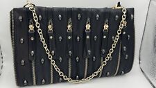 Designer Leder Handtasche Clutch Purse (ähnl. Thomas Wylde?), Schwarz Totenkopf 
