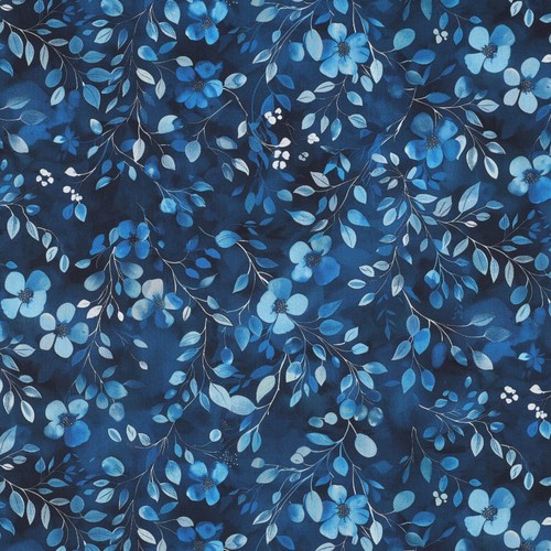 Strauchblumen cobalt stoff - cobalt,