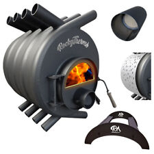 ROCKYTherm Warmluftofen 35kW Werkstattofen Kaminofen Holz Ofen mit Kat ROC035SET