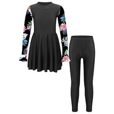 DE Mädchen Burkini Badeanzug Langarm Badeshirt+Badehose Muslimische Badekleidung