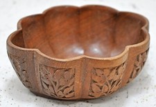 Antik Holz Klein Blumen Form Schale Original Alt Hand Gefertigt Geschnitzt