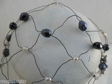 Haardut Dut Haarschmuck m. Perlen Antrazit Drahtgeflecht Ösenverschluss Handband