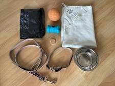Hunde Paket Leine Halsband Geschirr Handtuch Napf Kotbeutel+Spender Ball Gr.S-M